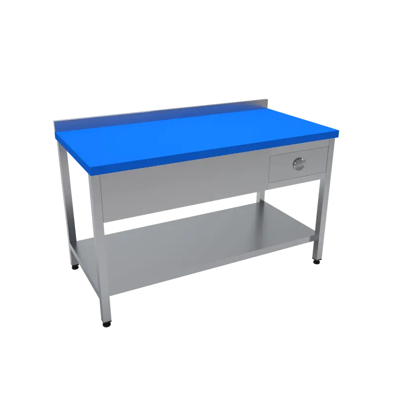 Çalışma Tezgahı Polietilen Tablalı Taban Raflı Tek Çekmeceli 140x70x85 CM Mavi