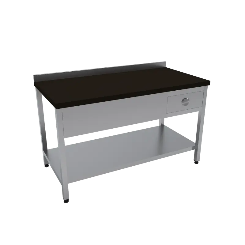 Çalışma Tezgahı Polietilen Tablalı Taban Raflı Tek Çekmeceli 160x60x85 CM Siyah