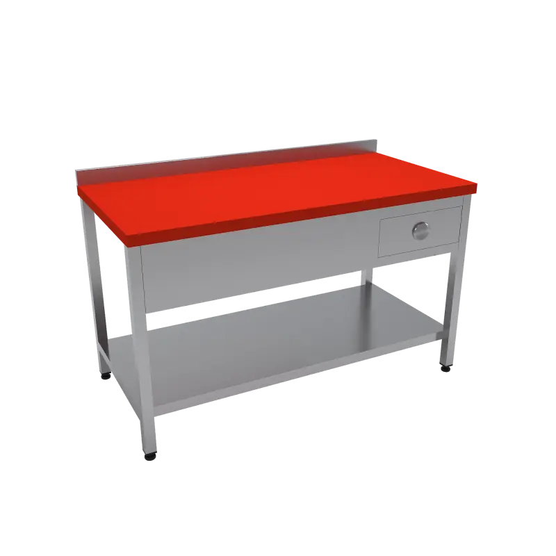 Çalışma Tezgahı Polietilen Tablalı Taban Raflı Tek Çekmeceli 200x70x85 CM Kırmızı