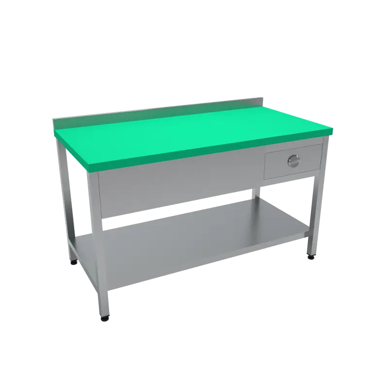 Çalışma Tezgahı Polietilen Tablalı Taban Raflı Tek Çekmeceli 200x60x85 CM Turkuaz