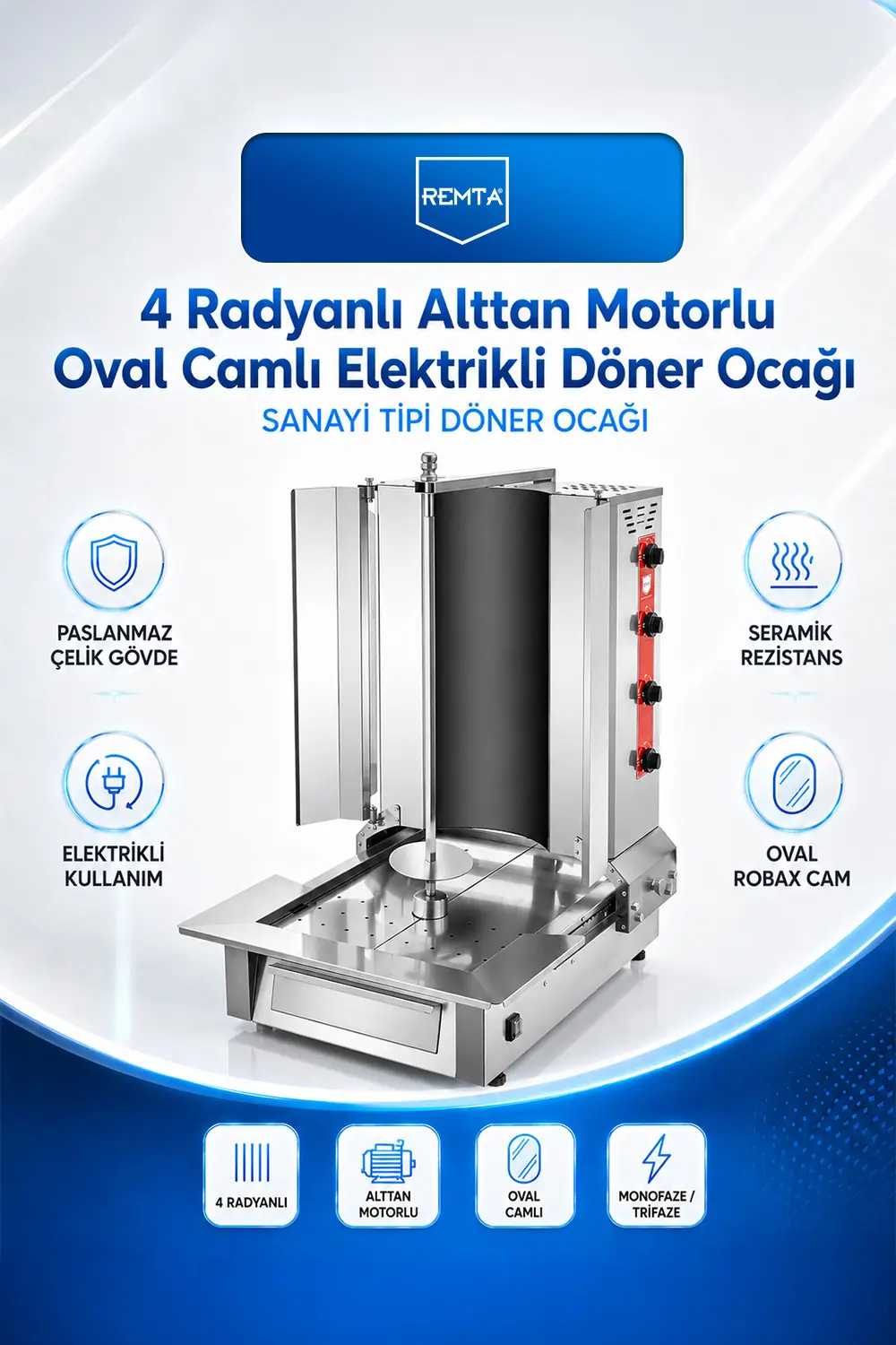 4 Radyanlı Alttan Motorlu Oval Camlı Elektrikli Döner Ocağı