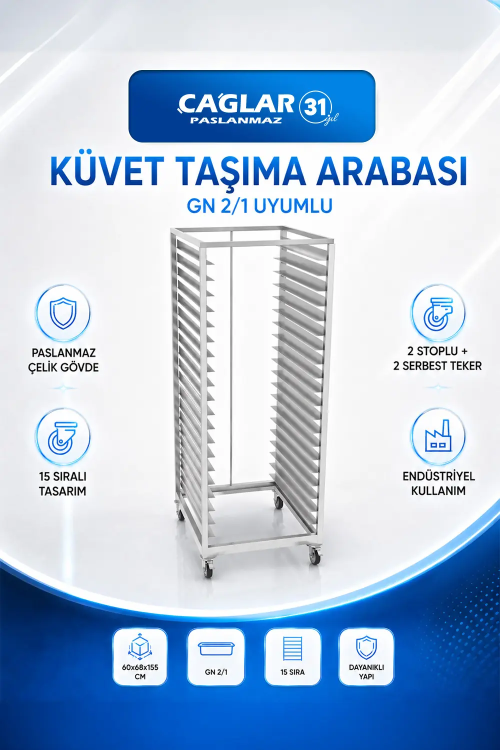 Küvet Taşıma Arabası GN 2/1 Küvete Göre 60x68x155 CM