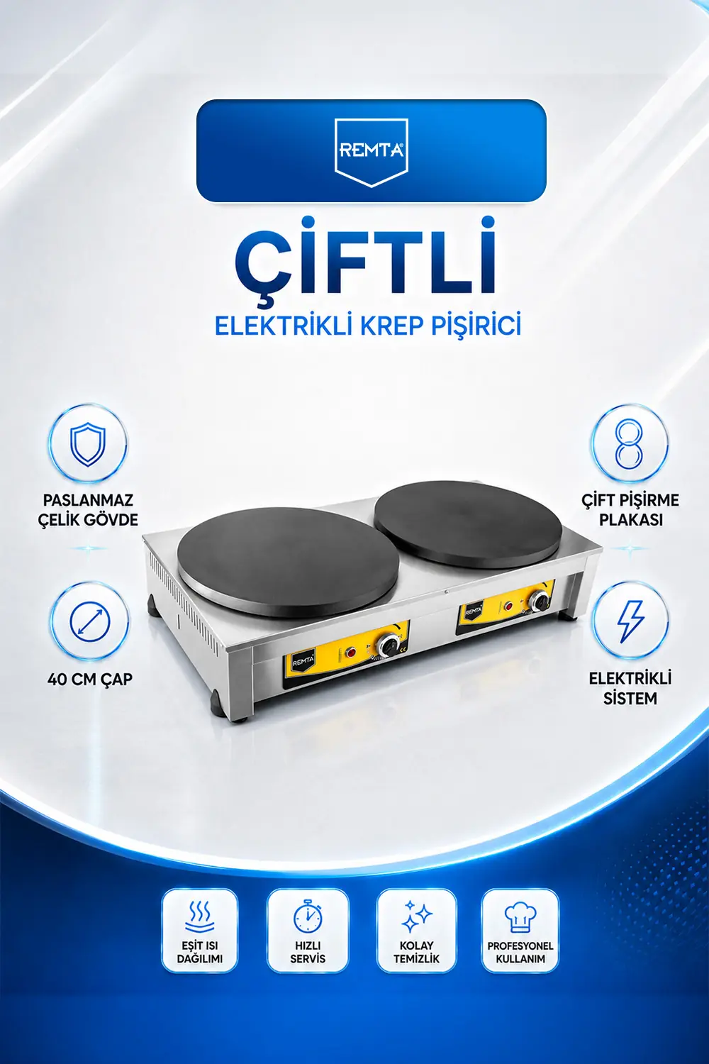 Çiftli Krep Pişirici Elektrikli 40 cm Çap