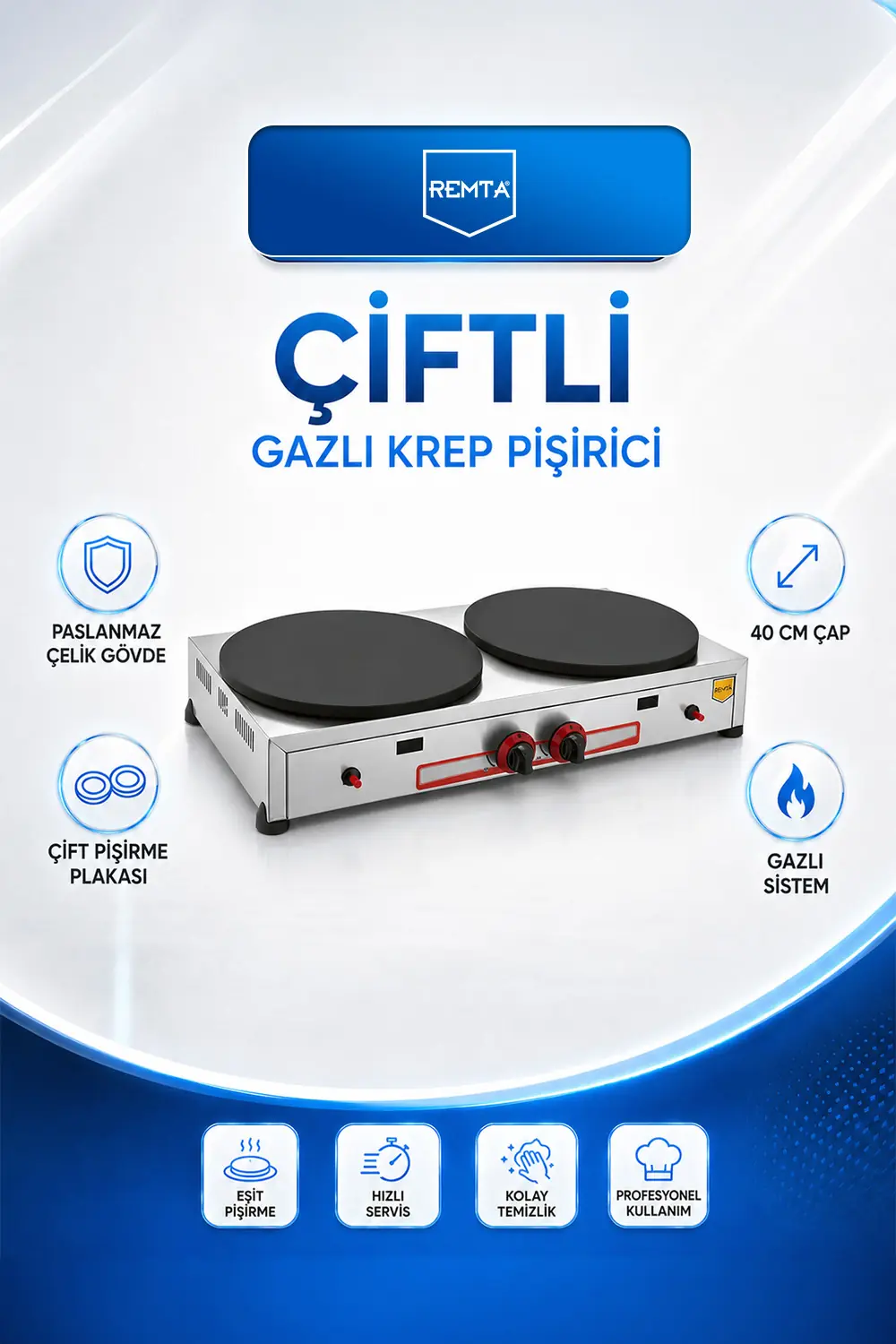 Çiftli Krep Pişirici Gazlı CE 40 cm Çap