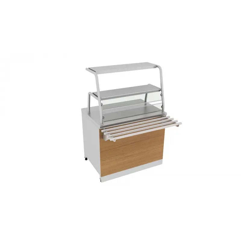 Nötr Servis Tezgahı Çift Sıra Servis Raflı Ahşap Kaplamalı 100x70x85 CM