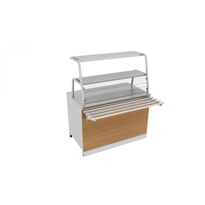 Nötr Servis Tezgahı Çift Sıra Servis Raflı Ahşap Kaplamalı 140x70x85 CM