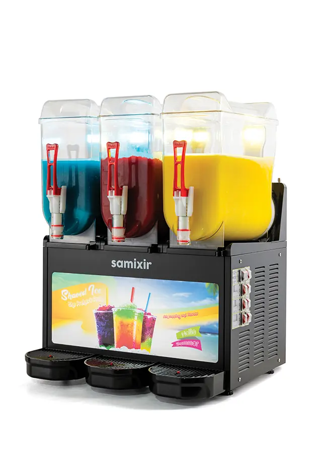 Samixir Allure Triple Ice Slush Granita Milkshake ve Soğuk Meyve Suyu Dispenseri (12+12+12 Lt) Siyah
