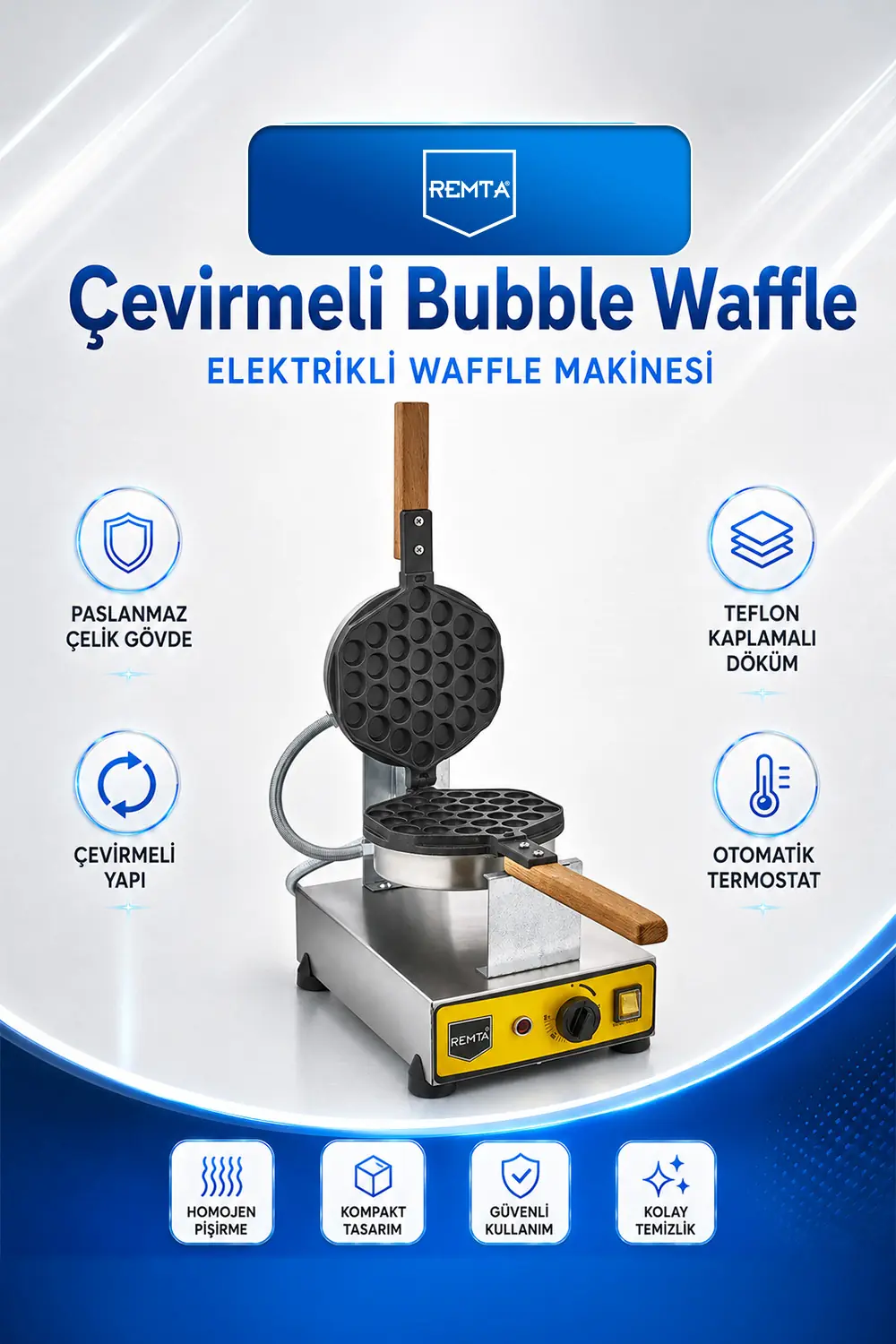 Çevirmeli Bubble Waffle Makinesi