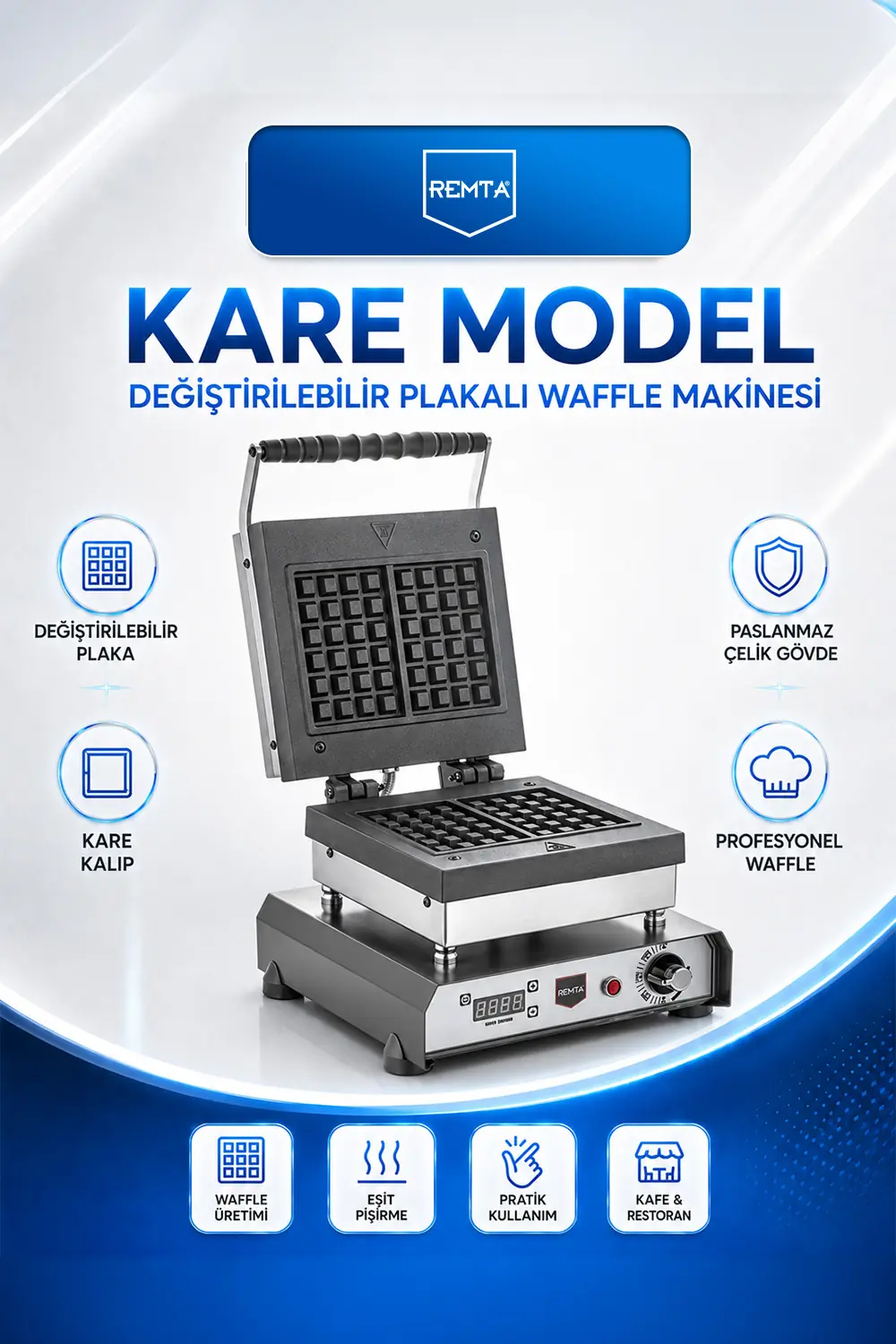 WAFFLE MAKİNASI - Değiştirilebilir Plakalı Kare Model
