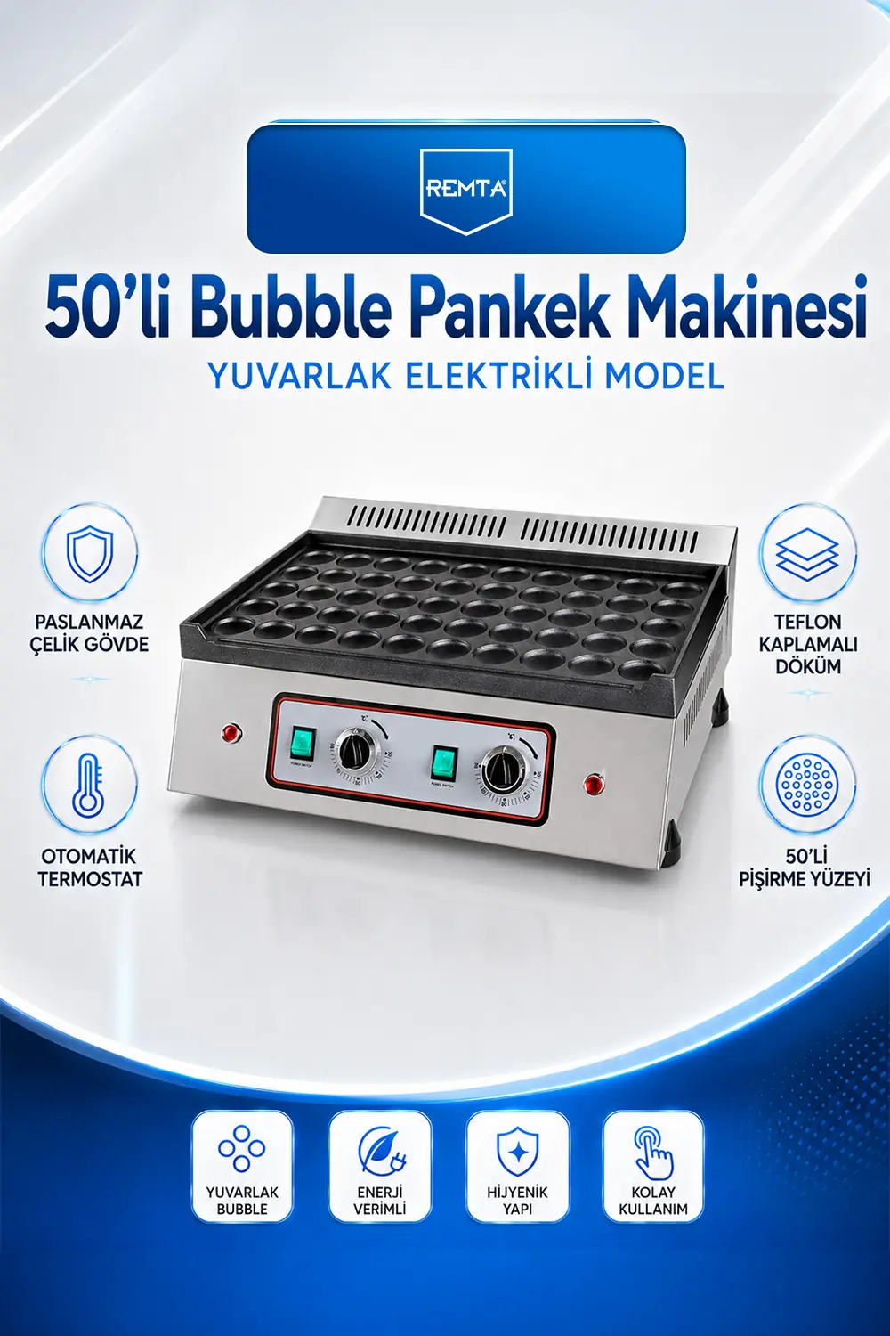 50'li Yuvarlak Bubble Pankek Makinesi Elektrikli